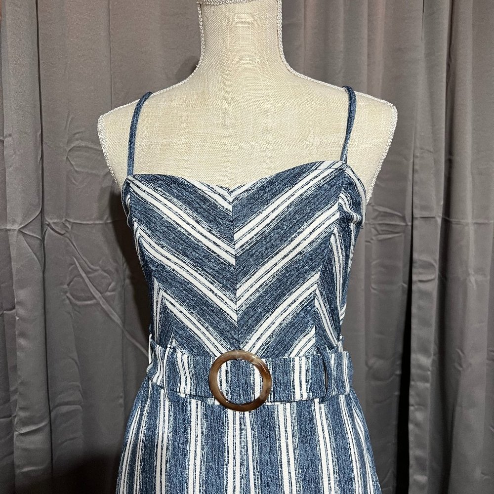 Medium, blue, white, black romper.